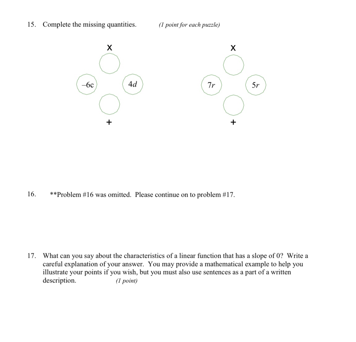 15. Complete the missing quantities. (I point for