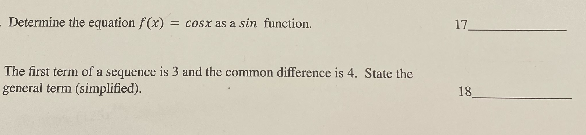 due in 20 mins! Determine the equation f(x) =