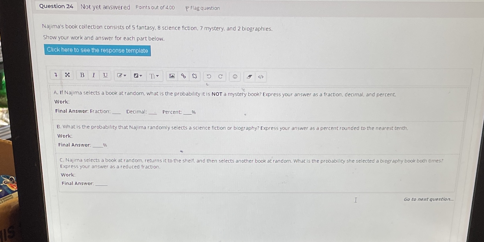 Question 24 Not yet answered Points out of 4.00 P