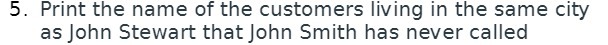 5. Print the name of the customers living in the