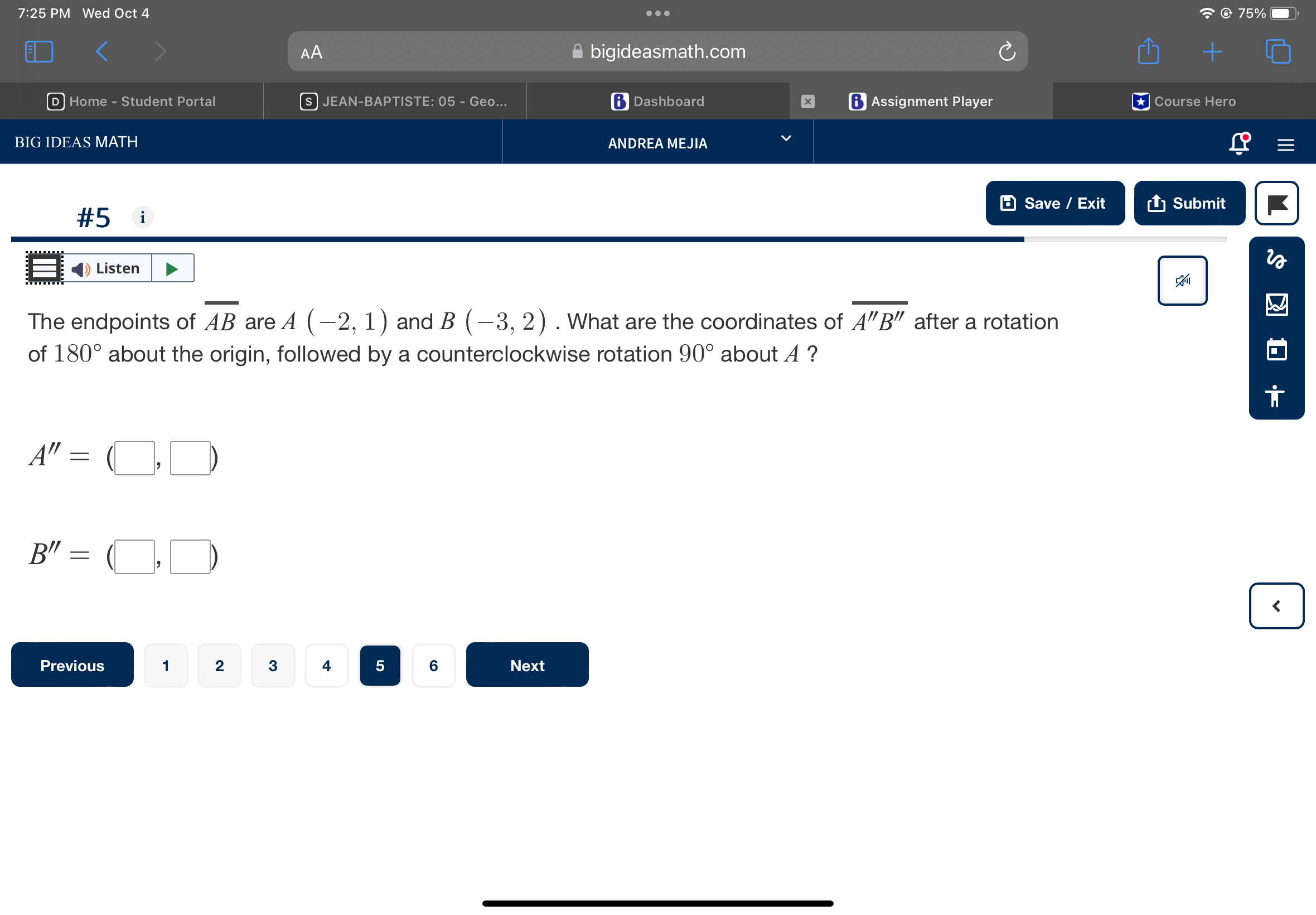 7:25 PM Wed Oct 4 0 75% O AA bigideasmath.com C +