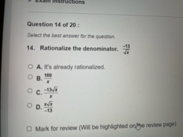 am instructions Question 14 of 20 : Select the