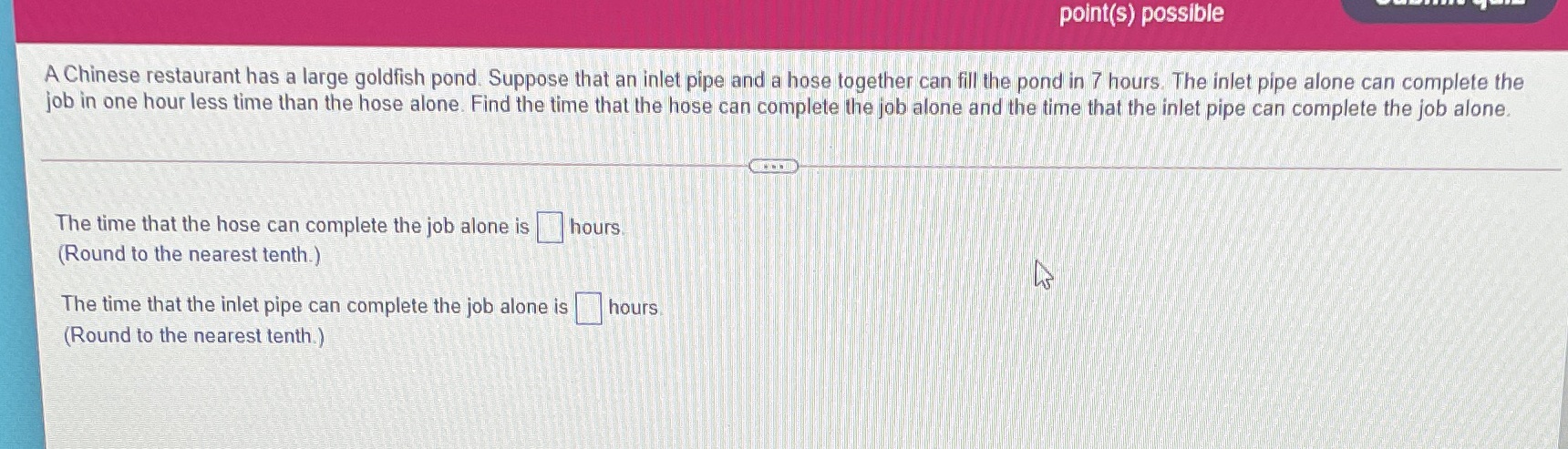 Solving by Quadratic Methods point(s) possible A