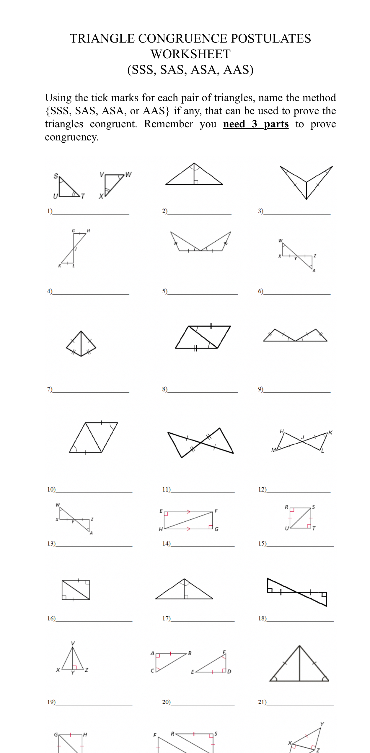 F R W 22) 23) 24) List the corresponding parts of