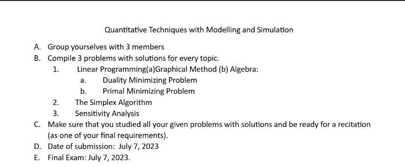 Quantitative Techniques with Modelling and