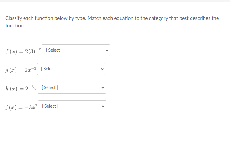 Classify each function below by type. Match each