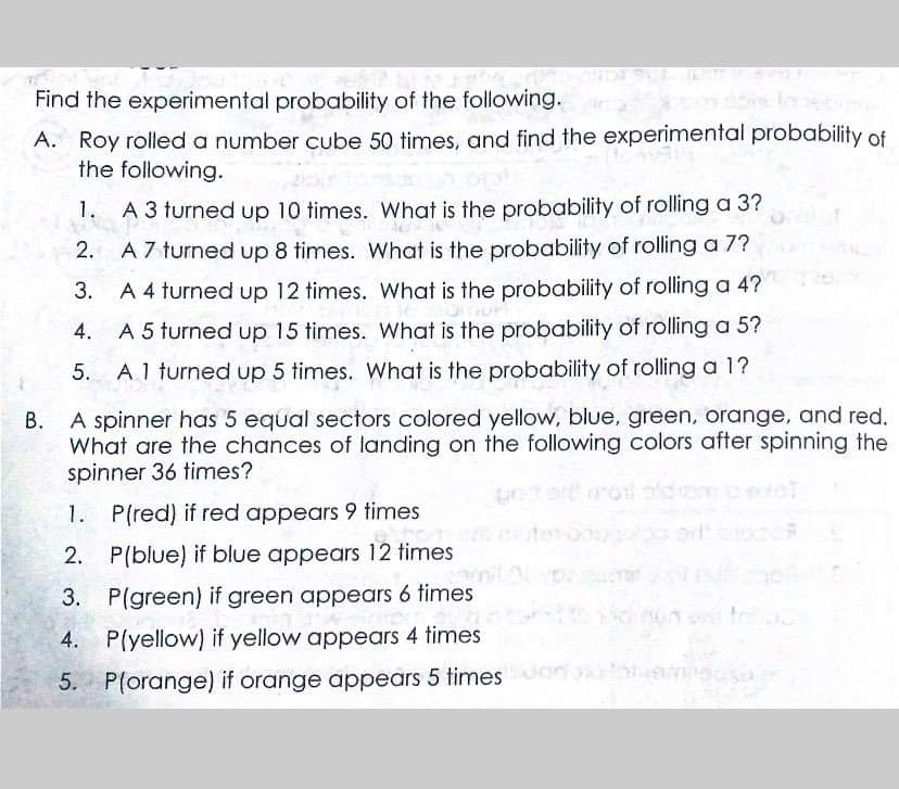 Find the experimental probability of the