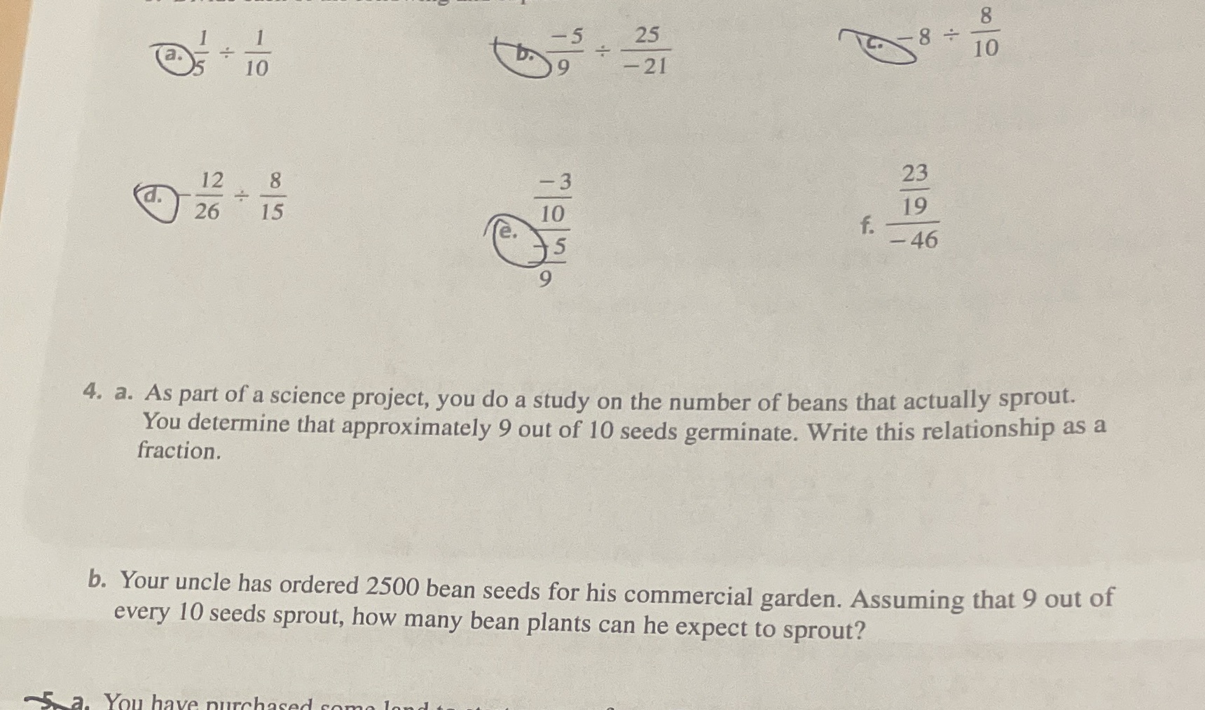 8 25 8 10 (a. 10 9 -21 23 12 19 d. 26 15 f. e. -