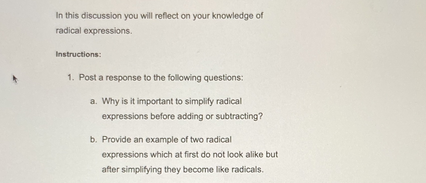 In this discussion you will reflect on your