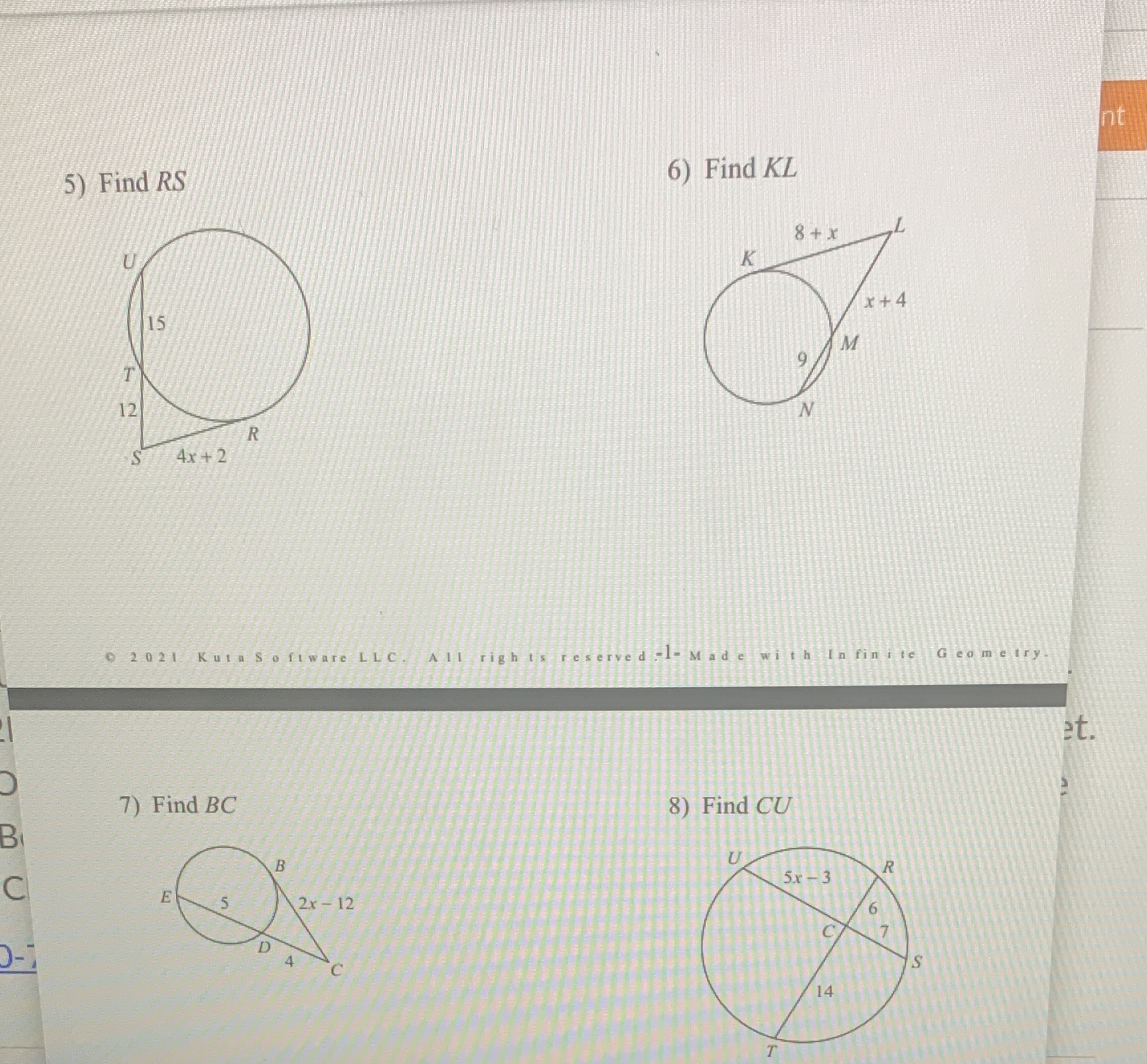10-7: Special Segments In a circle. Find the