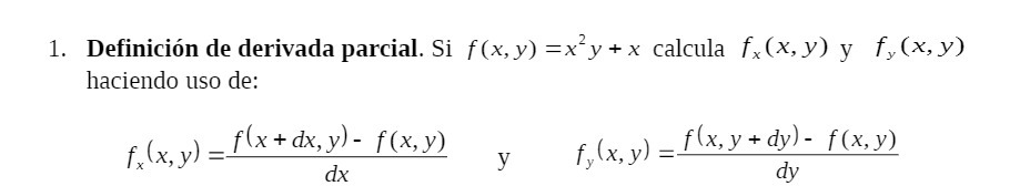 1. Definicion de derivada parcial. Si f(x, y) =x