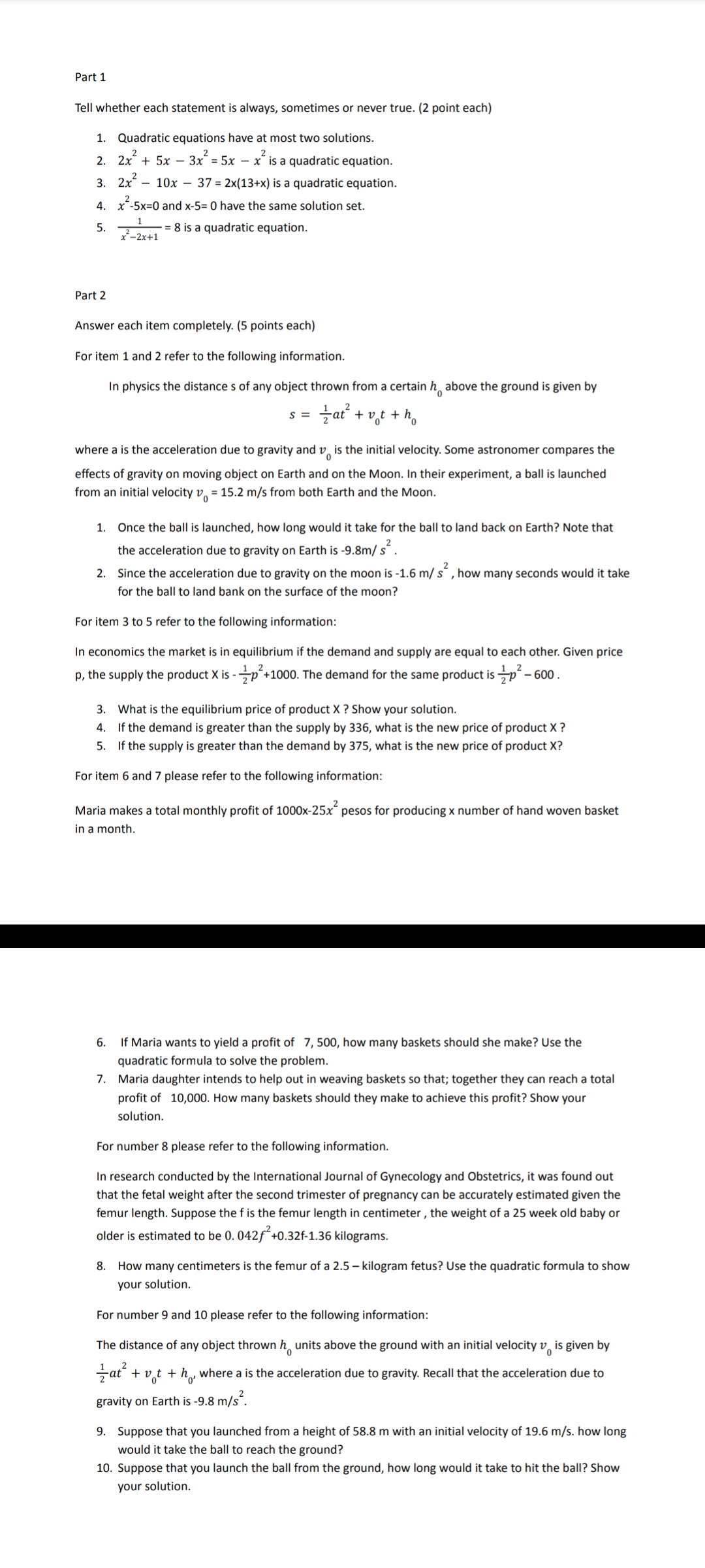 Please answer Part 1 and Part 2 (with solution