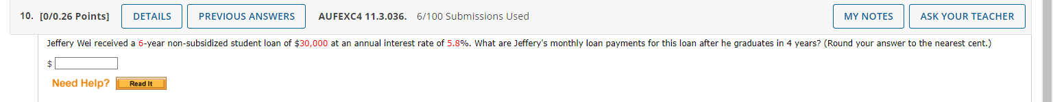 10. [0/0.26 Points] DETAILS PREVIOUS ANSWERS