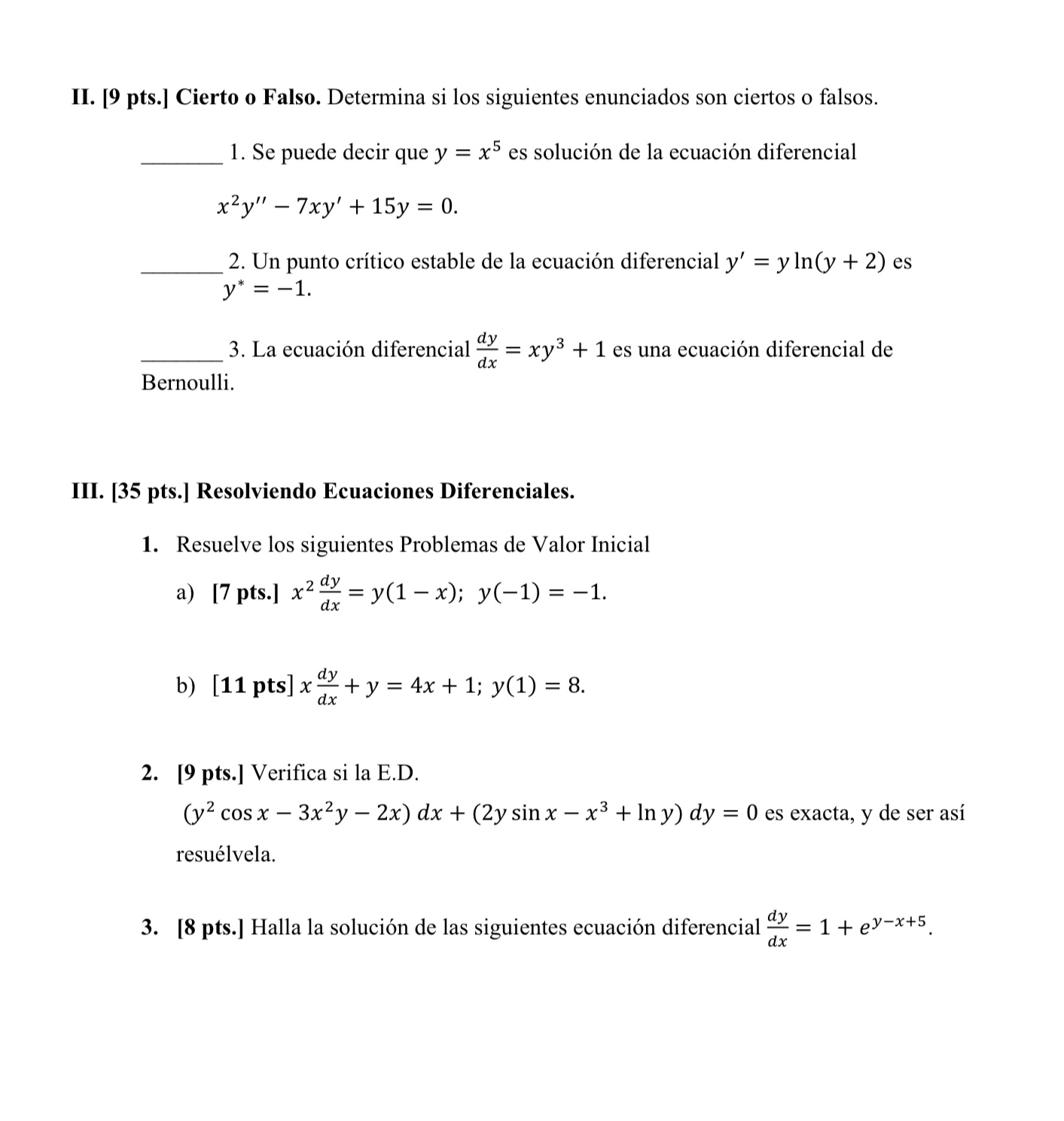I. [9 pts.] Escoge. Selecciona la respuesta