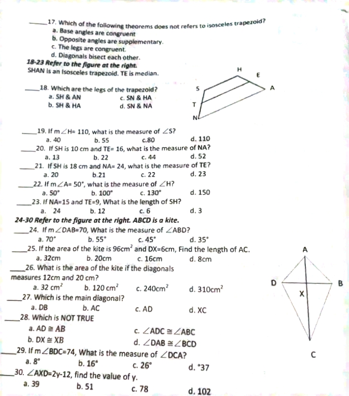 MATIVE TEST 2 Quarter 3 Mathematics 9 A TRUE or