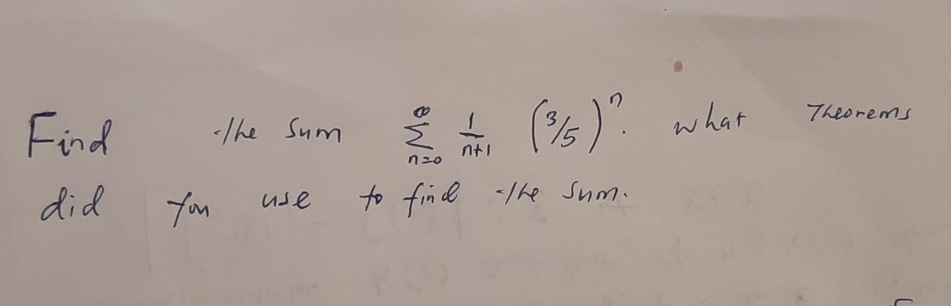 Find the Sum what Theorems ntl ( 3 /5 ) ? n20 did