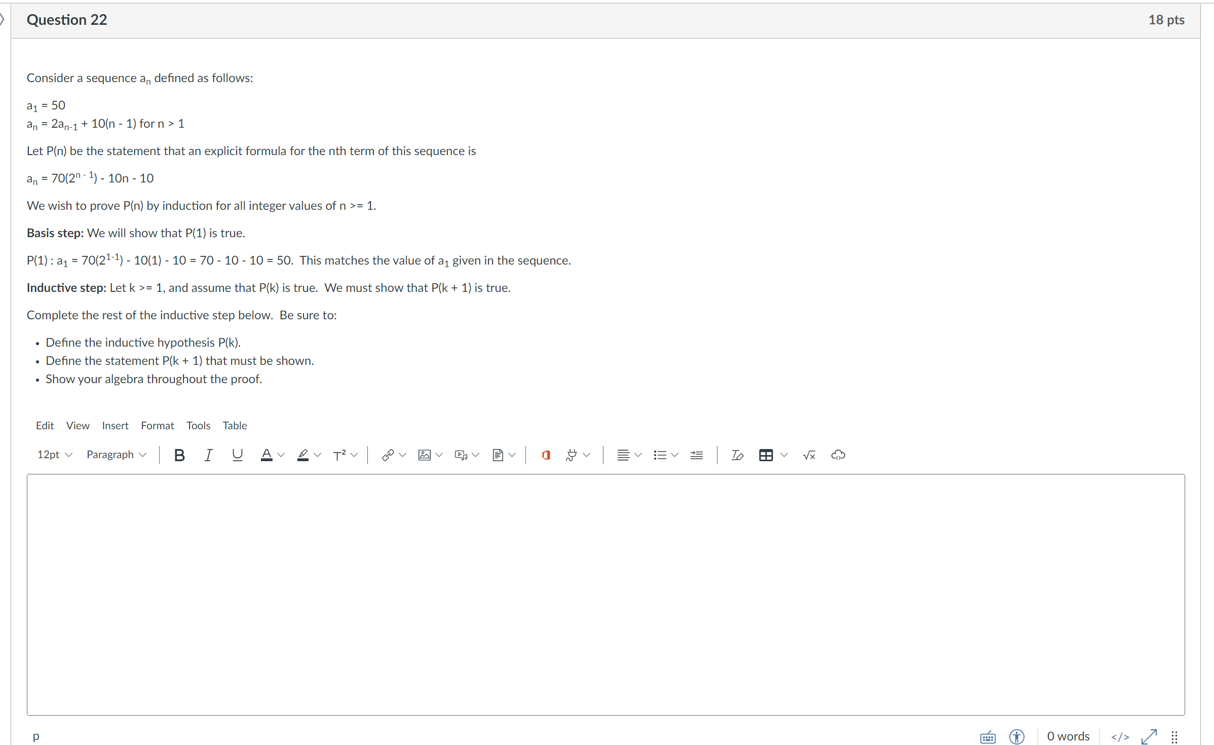 Question 21 18 pts Prove algebraically that for