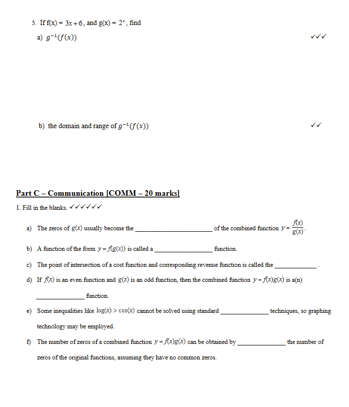 Please help with the following. 5. If f(x) = 3x