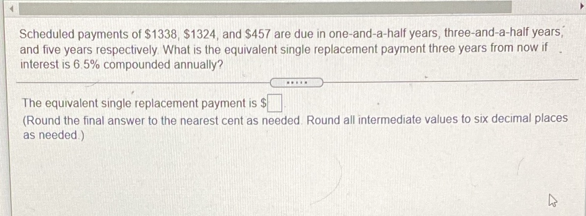 Scheduled payments of $1338, $1324, and $457 are