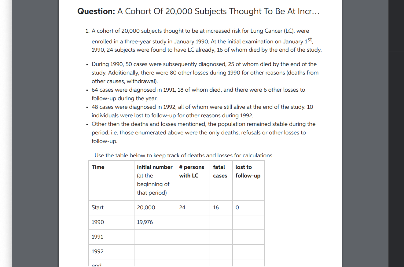 Question: A Cohort Of 20,000 Subjects Thought To