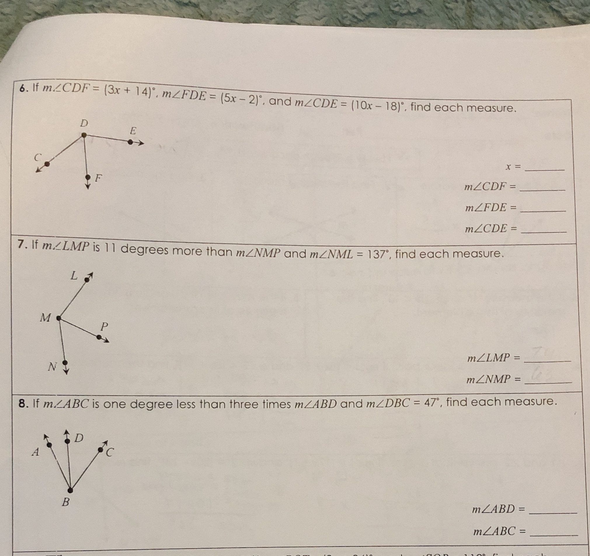 need help with these 6. If m.CDF = (3x + 14) .