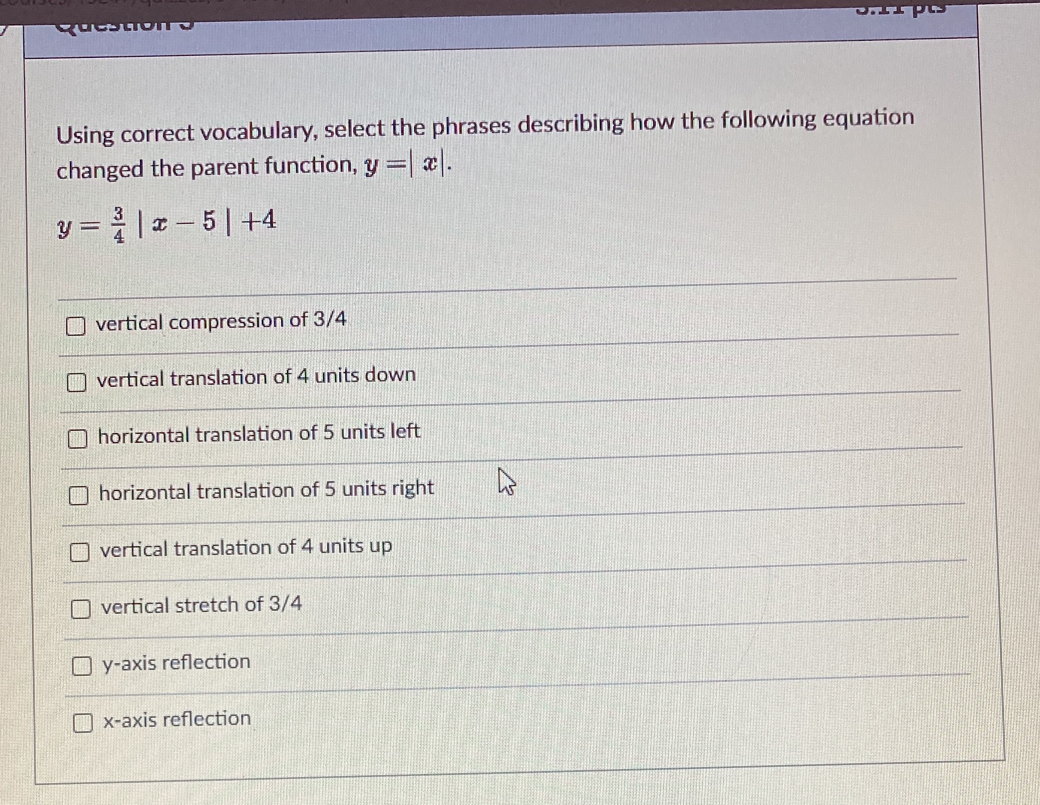 Using correct vocabulary, select the phrases