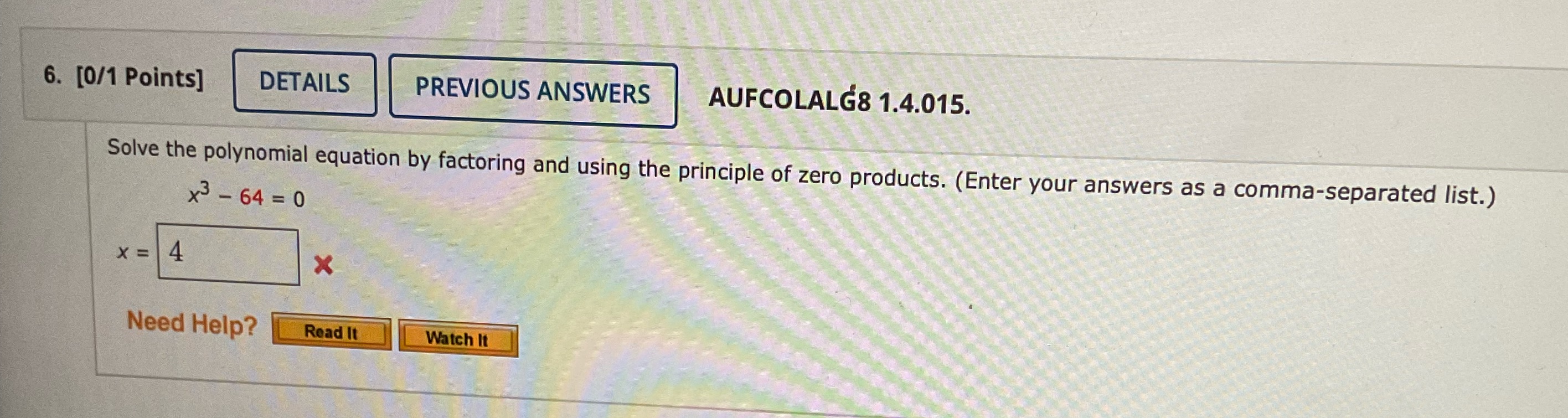 6. [0/1 Points] DETAILS PREVIOUS ANSWERS