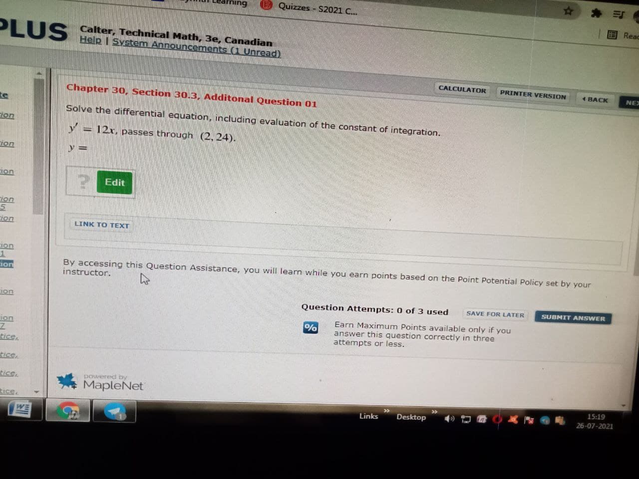 Reading S Calter, Technical Math, 3e, Canadian