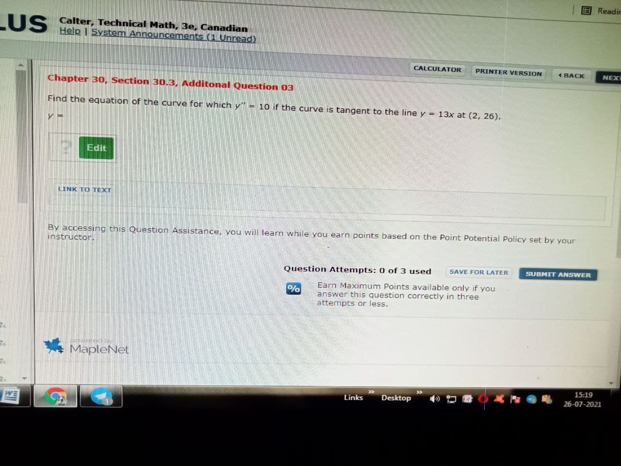 Reading S Calter, Technical Math, 3e, Canadian