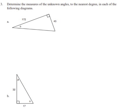3. Determine the measures of the unknown angles,