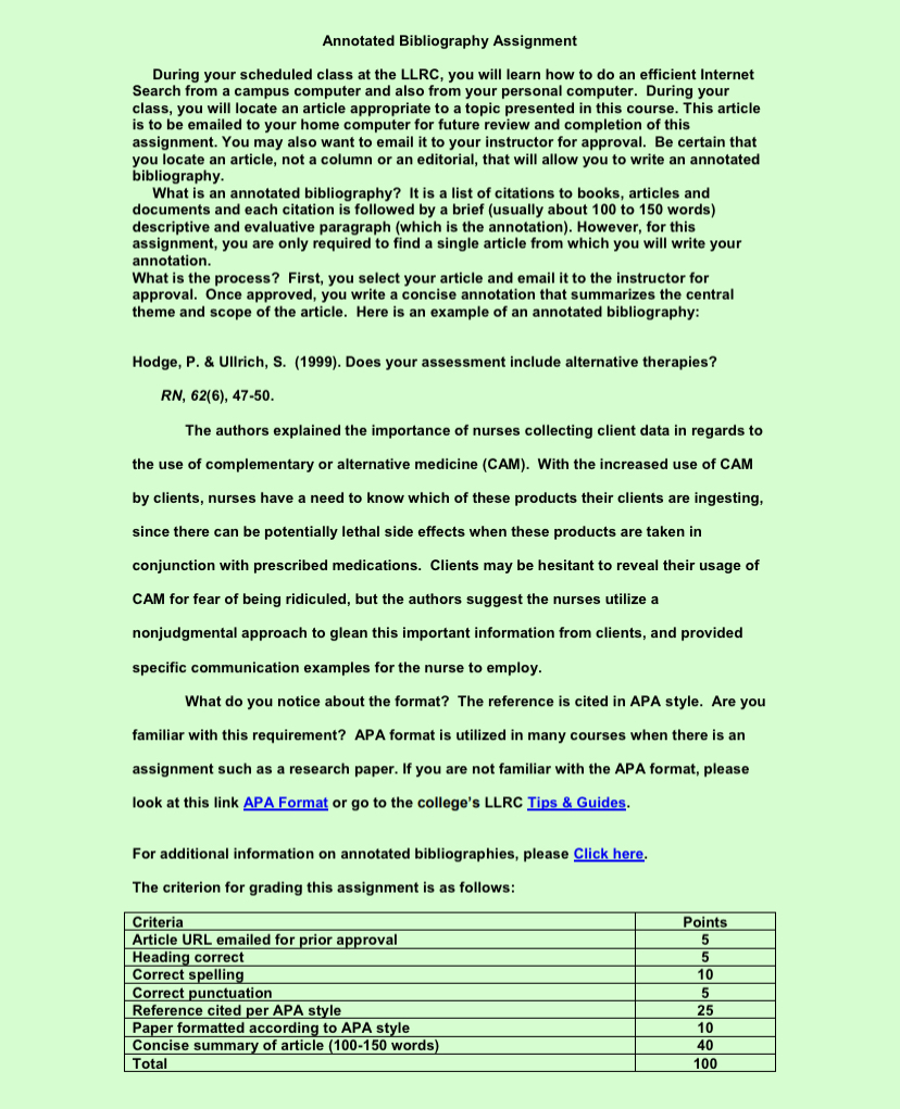 Annotated Bibliography Assignment During your