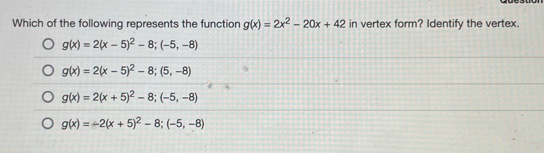 Which of the following represents the function