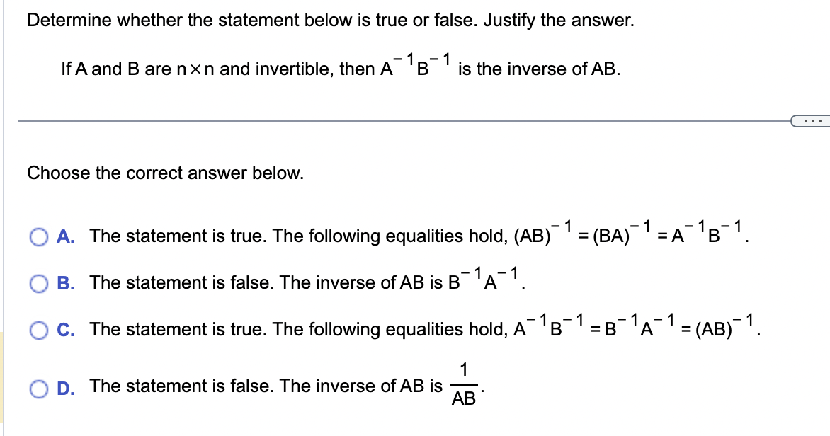1. Use matrix algebra to show that if A is