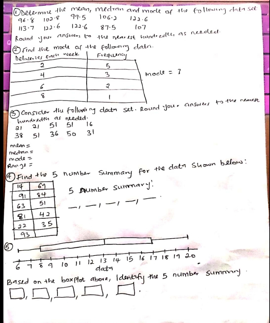 describing data, please show workings. thank you