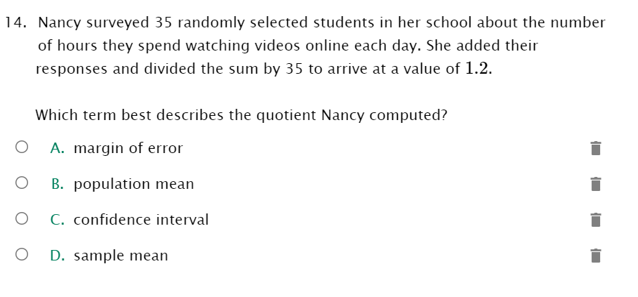 14. Nancy surveyed 35 randomly selected students