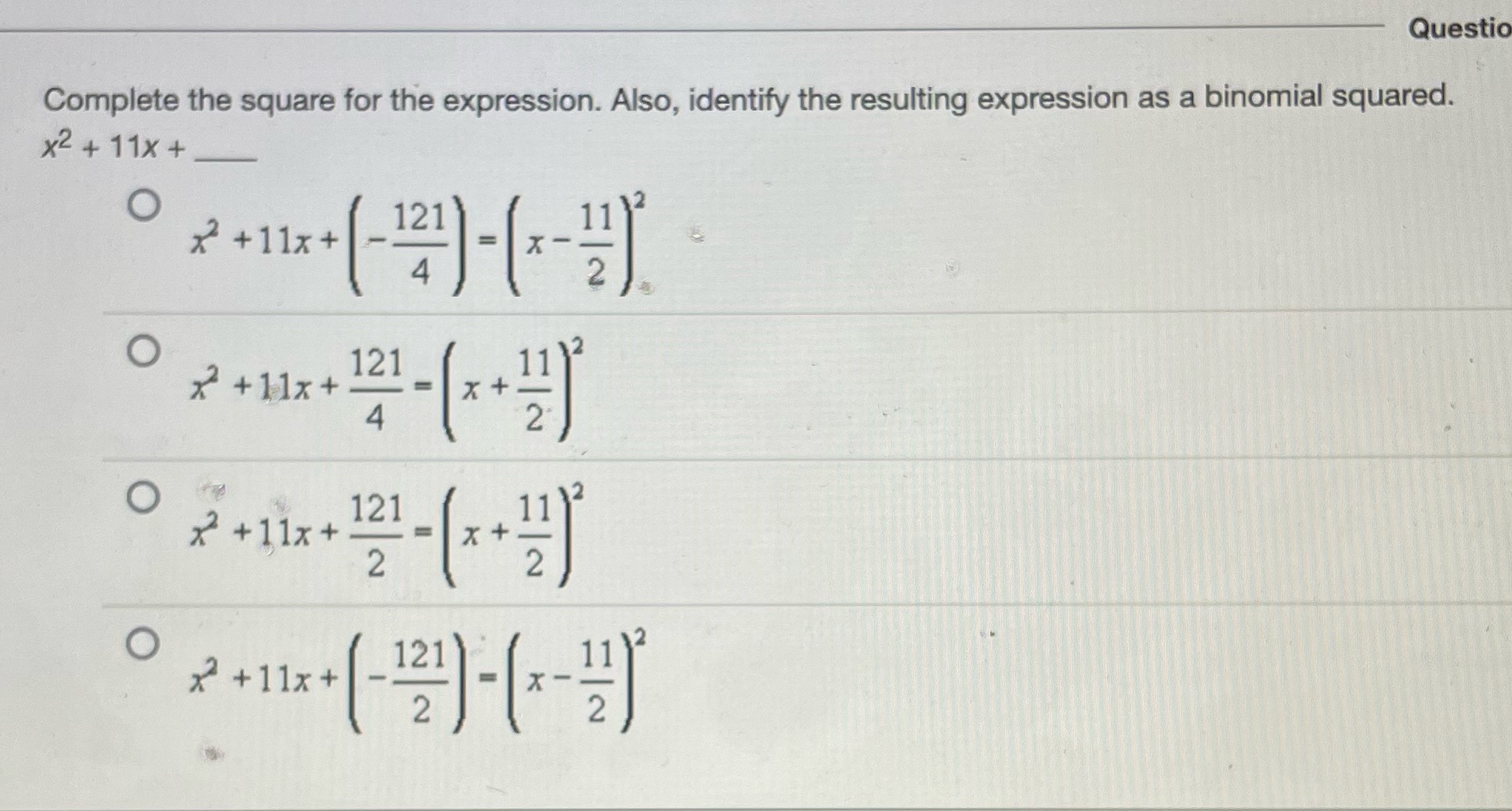 Questio Complete the square for the expression.