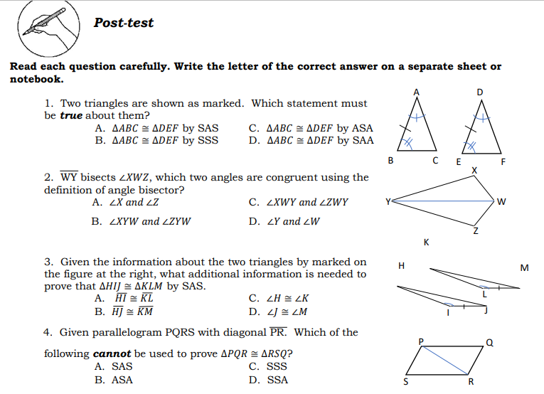 Post-test Read each question carefully. Write the