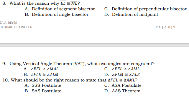 Post-test Read each question carefully. Write the