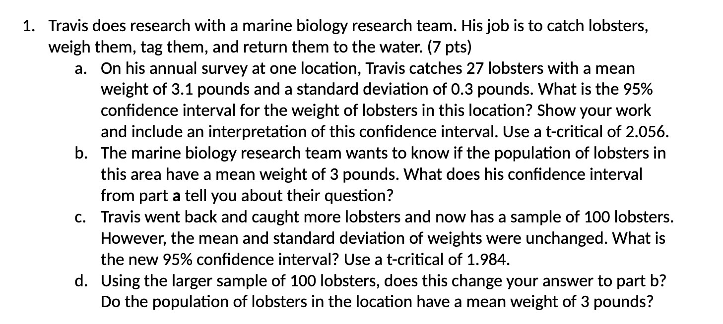 1. Travis does research with a marine biology