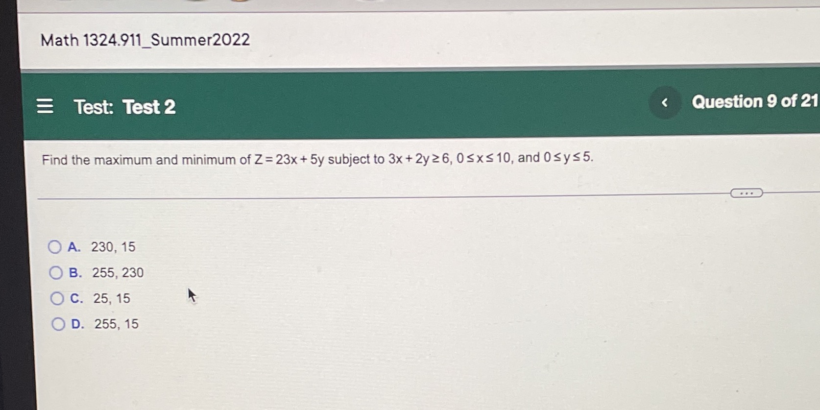 Math 1324.911_Summer2022 Test: Test 2 < Question