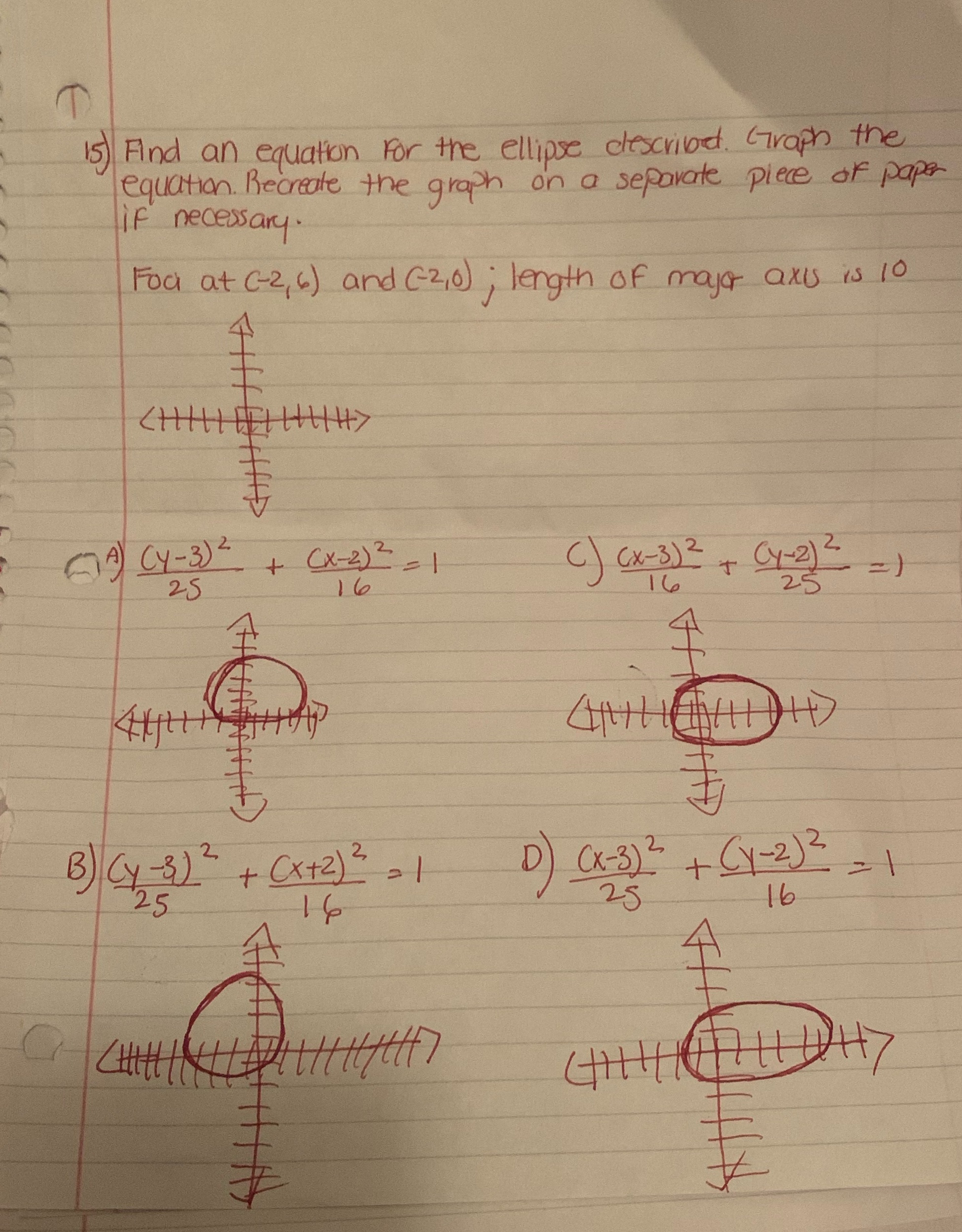 15) Find an equation for the ellipse described.