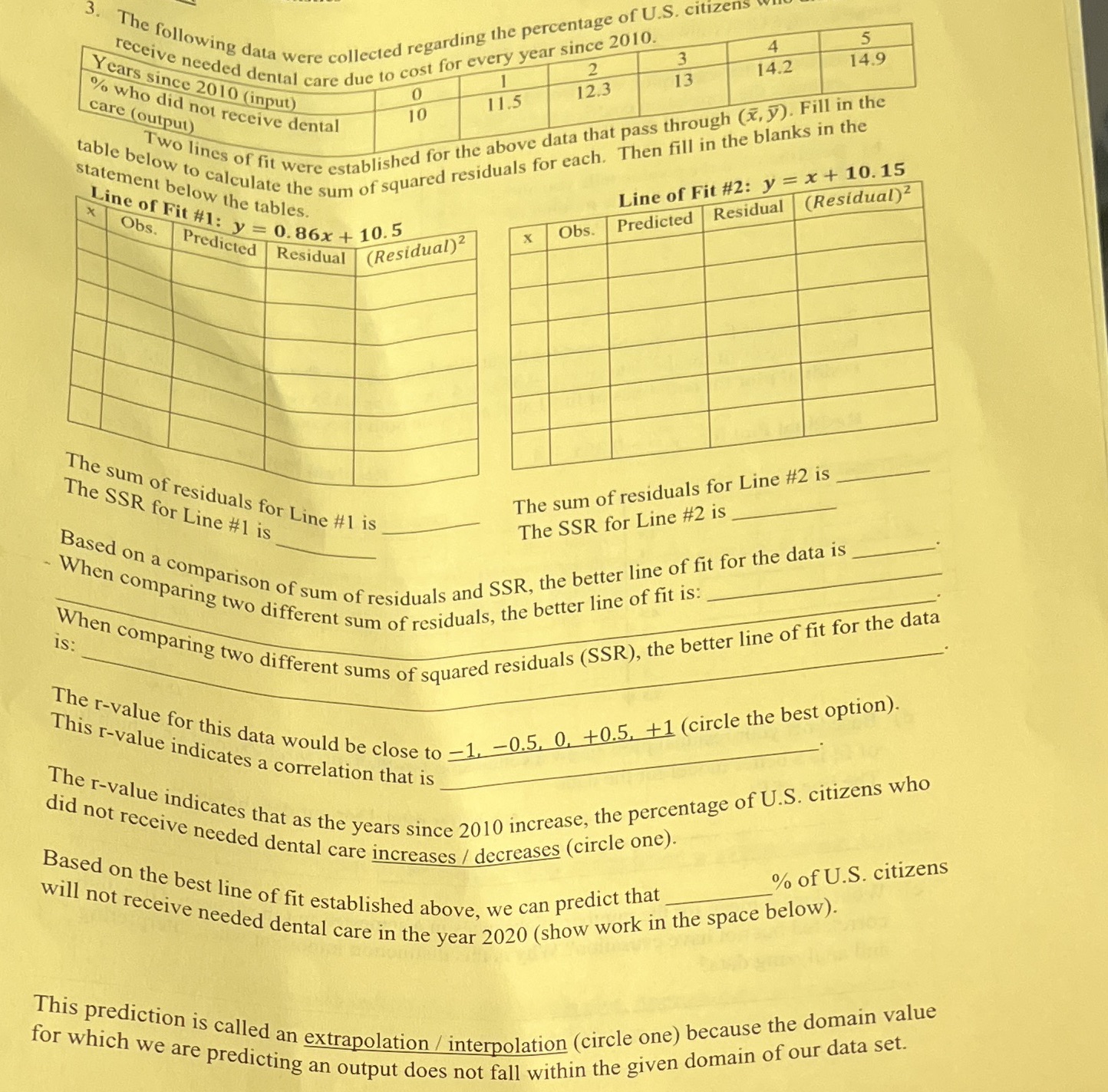 The following data were collected regarding the