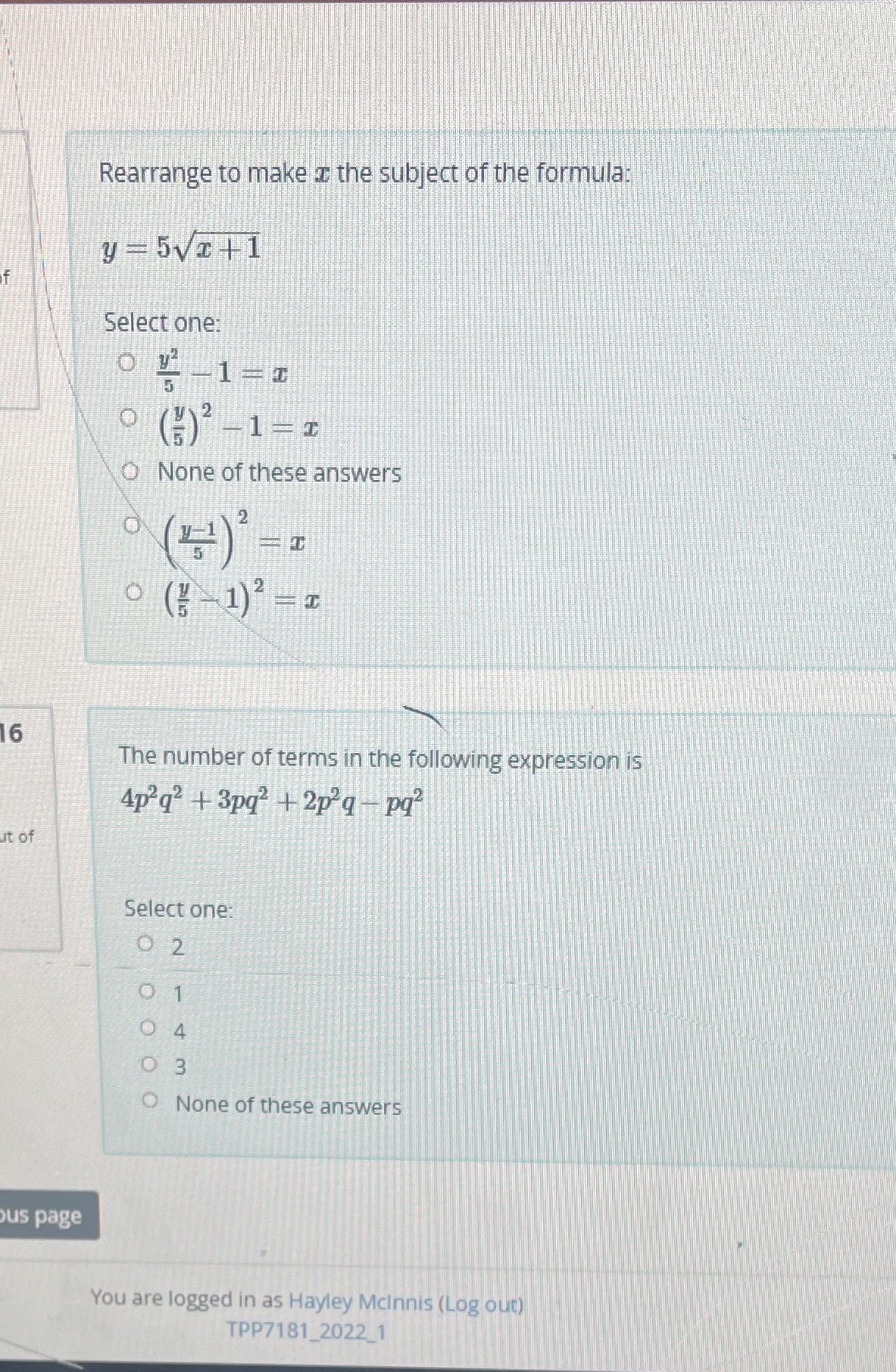 Answer short Rearrange to make I the subject of