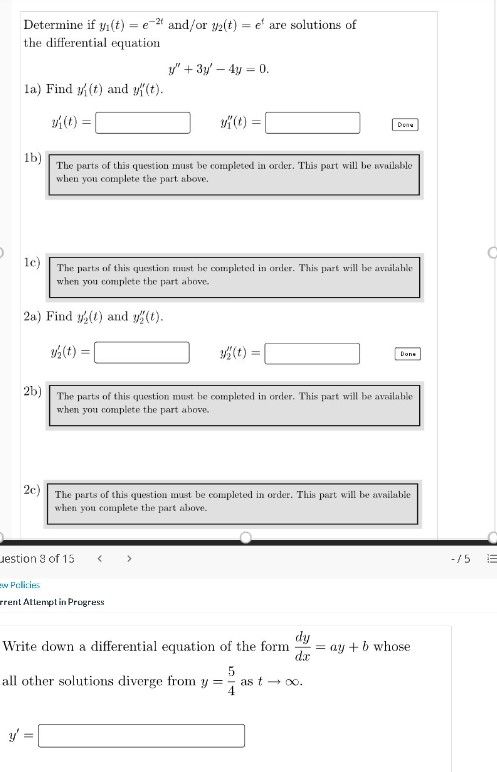Determine if y(t) = e-2 and/or mo(t) = e'