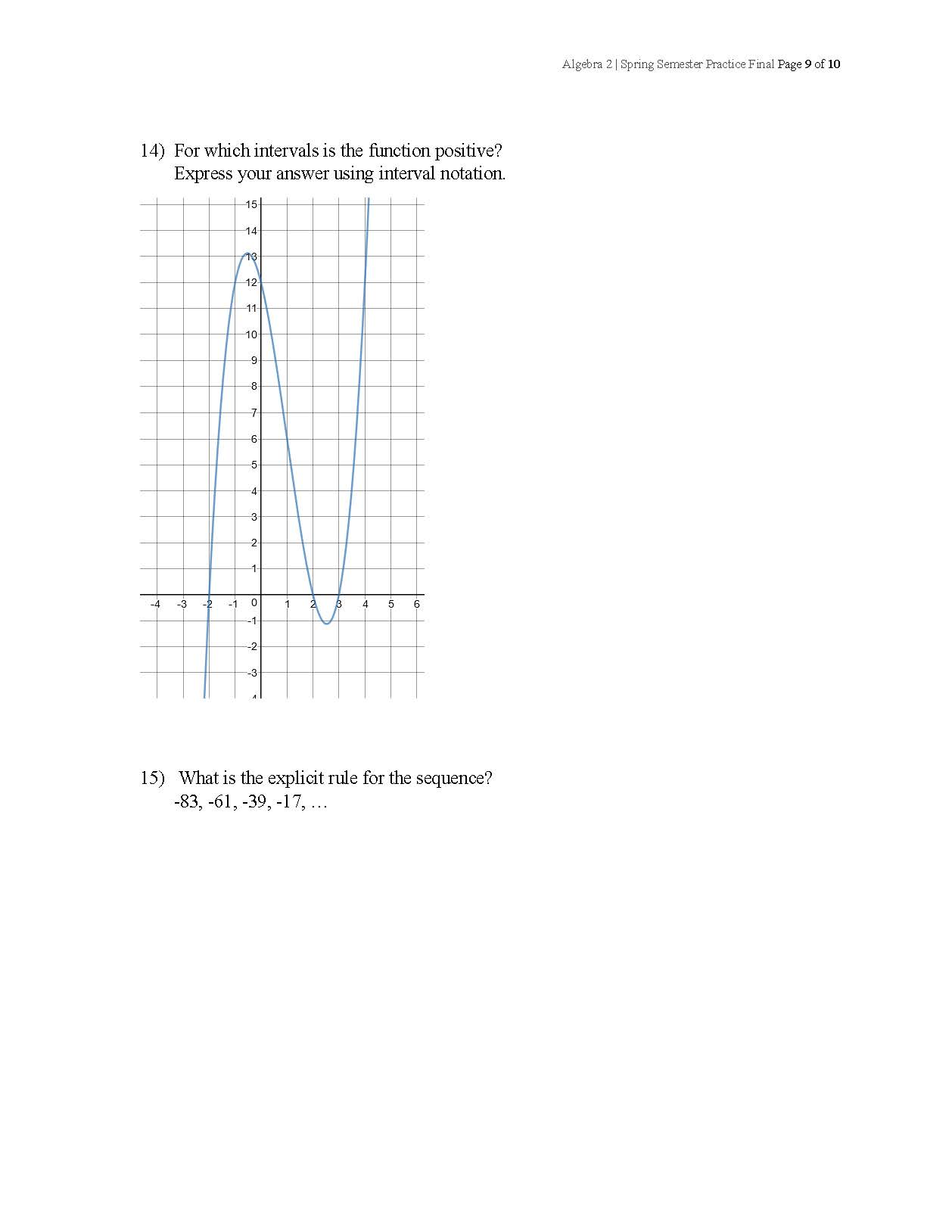 Algebra 2 | Spring Semester Practice Final Page 9