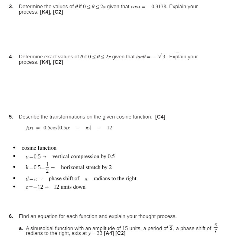 3. Determine the values of 0 if 0 < 0 < 2x given