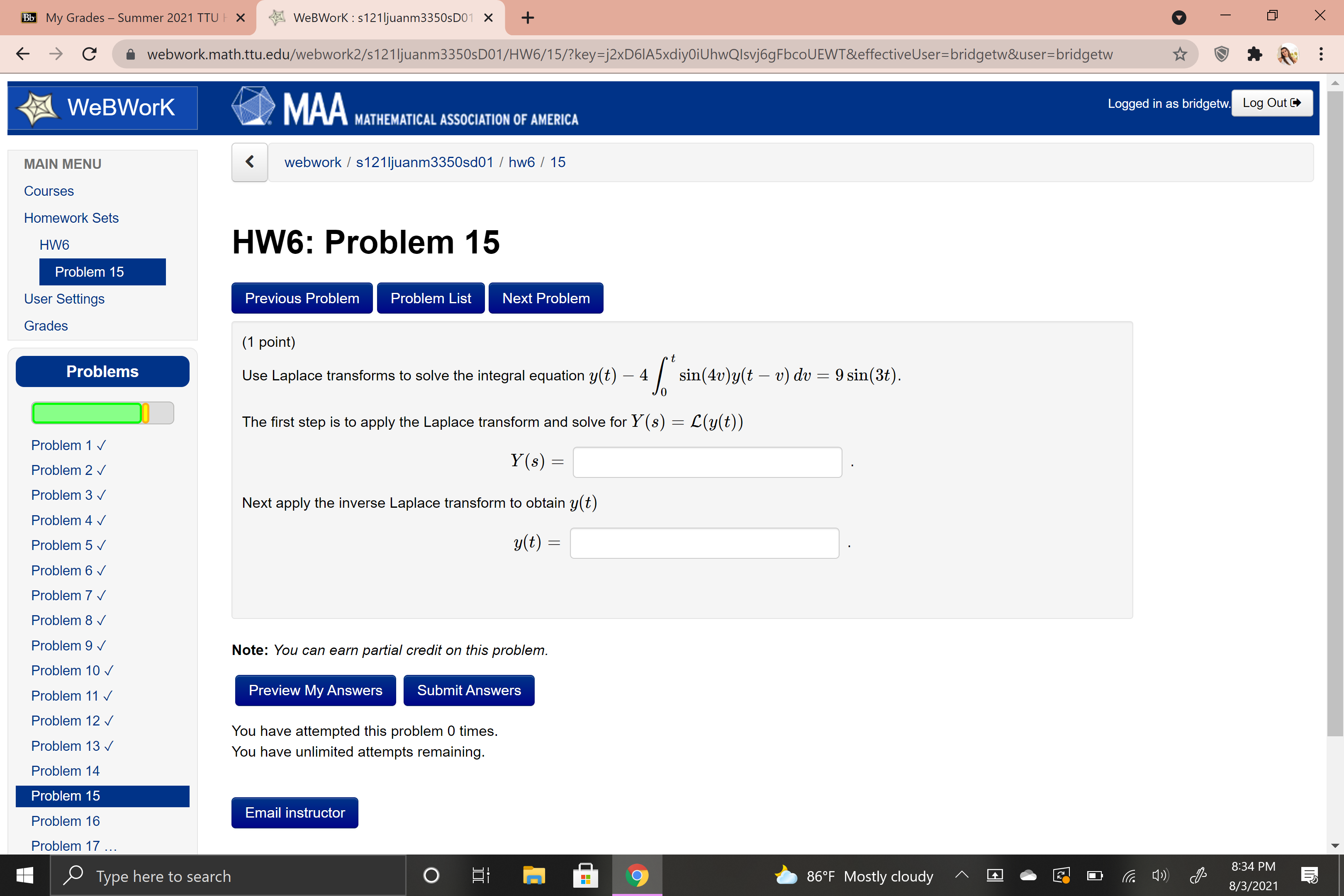 Bb My Grades - Summer 2021 TTU | X WeBWork :