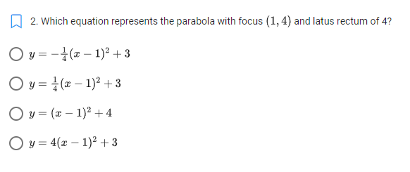 \f2. Which equation represents the parabola with