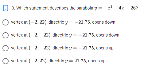 \f2. Which equation represents the parabola with