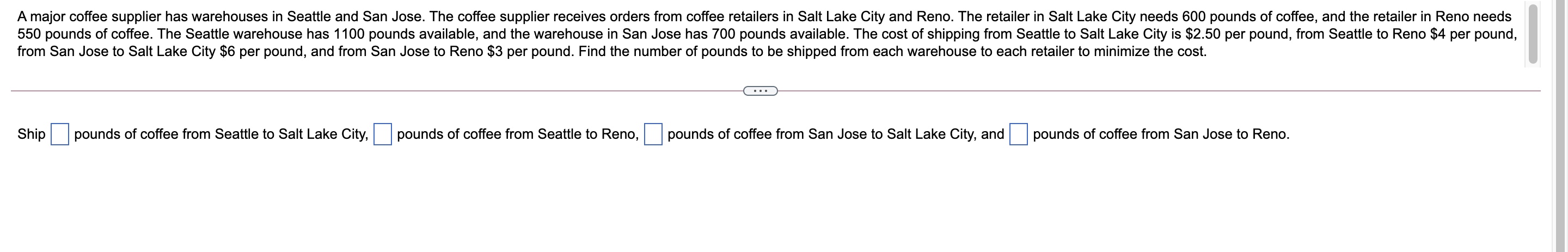 A major coffee supplier has warehouses in Seattle